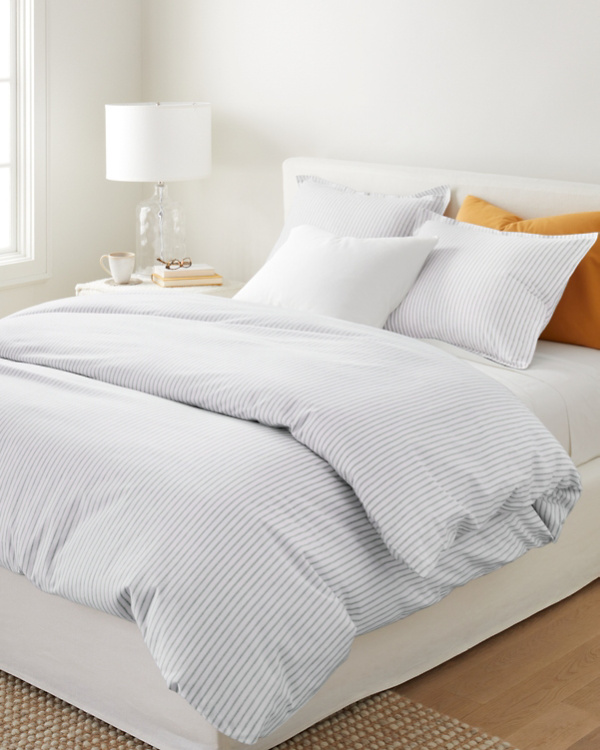 Cozy Ticking Organic-Cotton Flannel Duvet Cover
