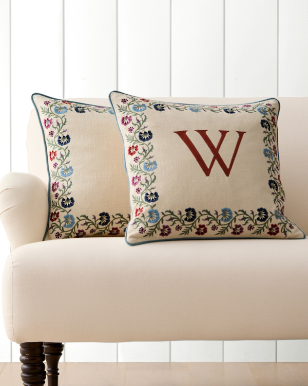 Delphine Floral Embroidered Organic-Cotton Pillow Cover