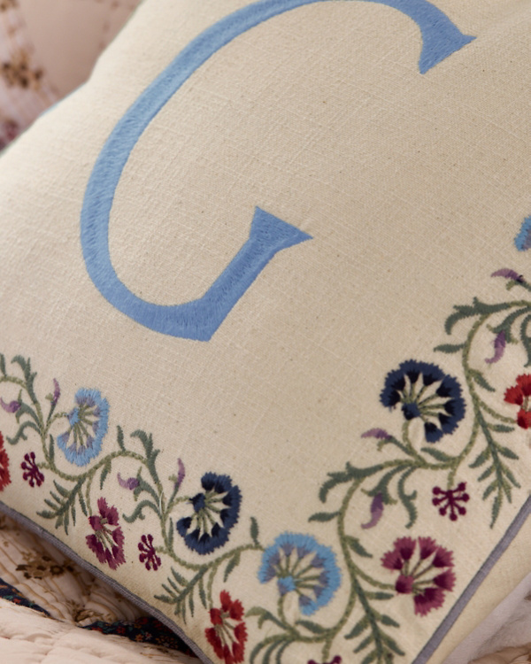 Delphine Floral Embroidered Organic-Cotton Pillow Cover