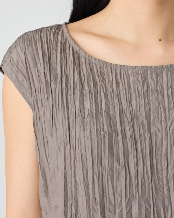 EILEEN FISHER Crushed-Silk Ballet-Neck Top