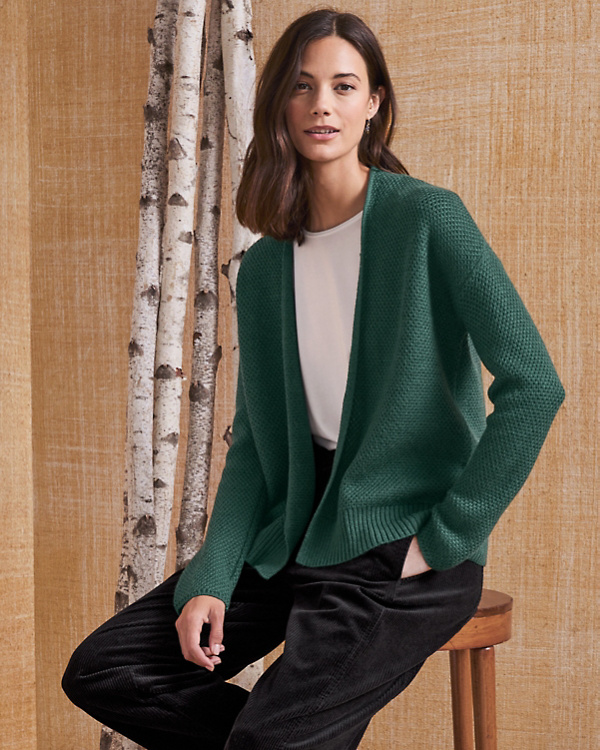 EILEEN FISHER Merino Texture-Stitch Cardigan