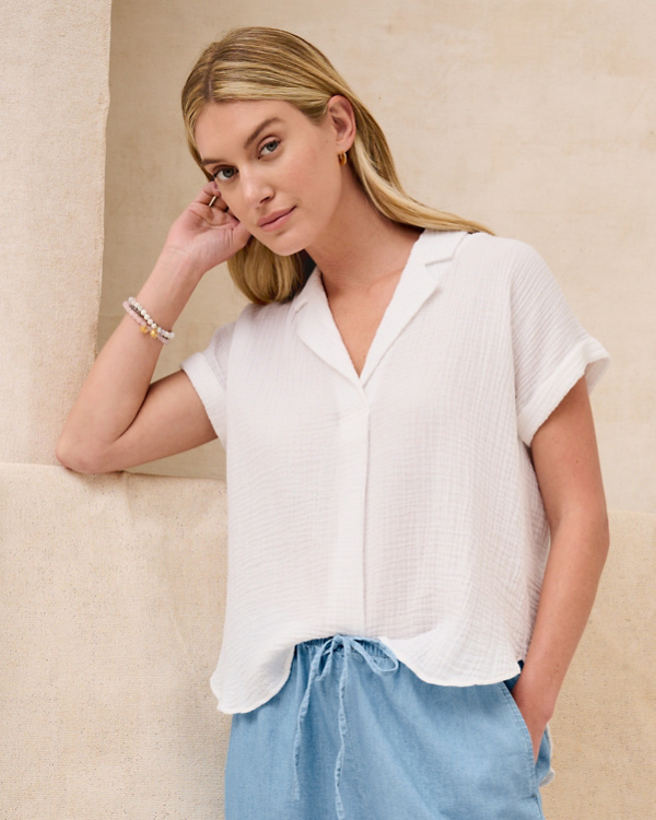 EILEEN FISHER Organic-Cotton Lofty Gauze Popover Top