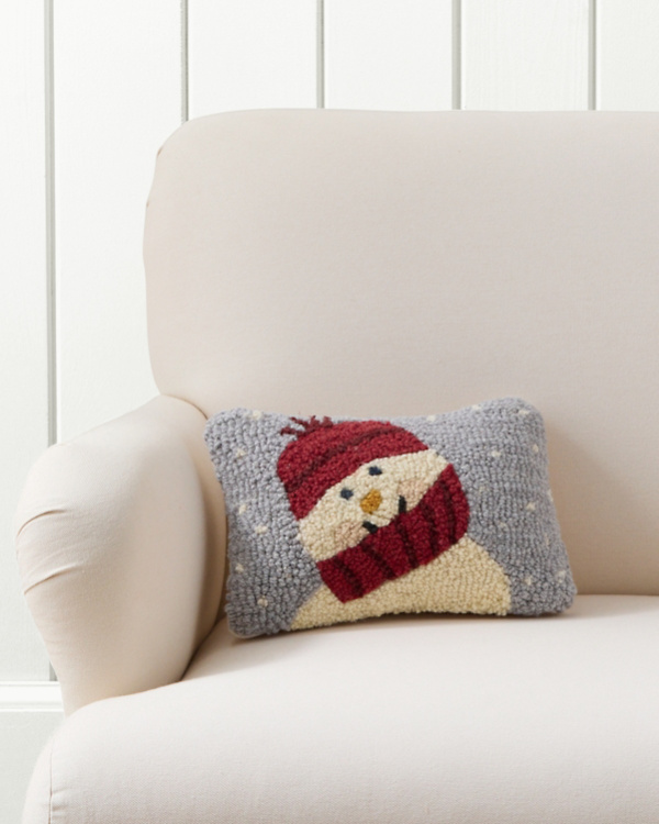Smiling Snowman Hooked Wool Pillow