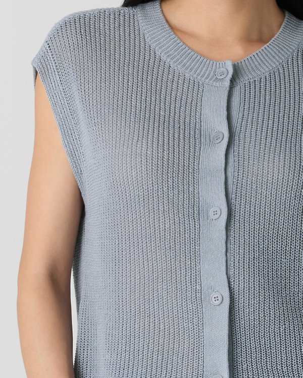 EILEEN FISHER Organic-Linen & Organic-Cotton Cord Short-Sleeve Button-Up Sweater