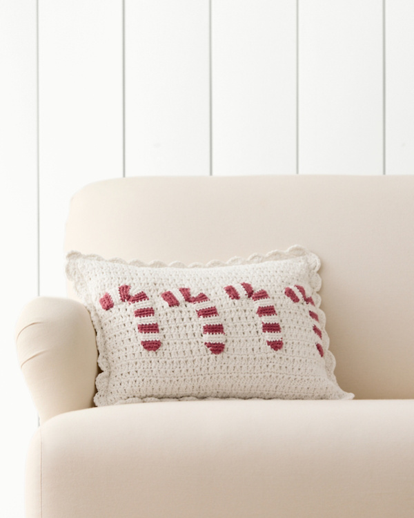 Candy Cane Hand-Crocheted Pillow Cover