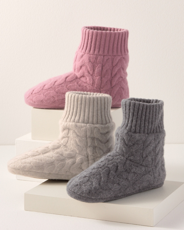 Cashmere Cabled Slipper Boots
