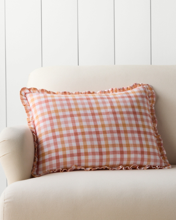 Clay Gingham Ruffle Pillow Cover