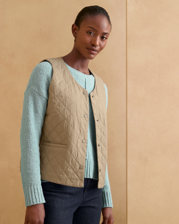 EILEEN FISHER V-Neck Quilted Vest