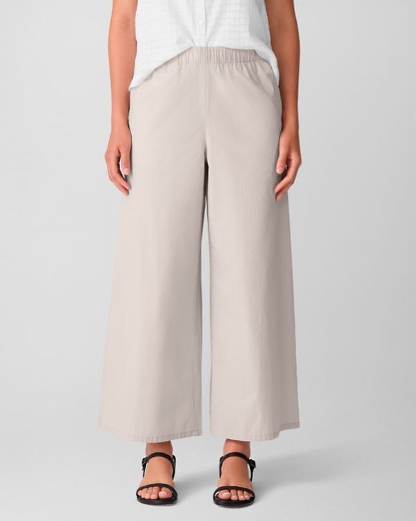 EILEEN FISHER Washed Organic-Cotton Poplin Wide-Leg Ankle Pants