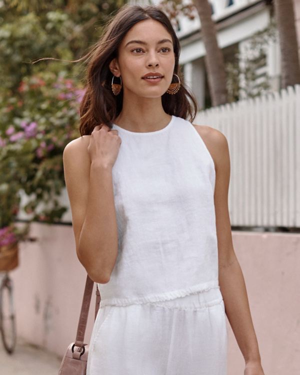 Georgia Linen Fringe-Hem Tank