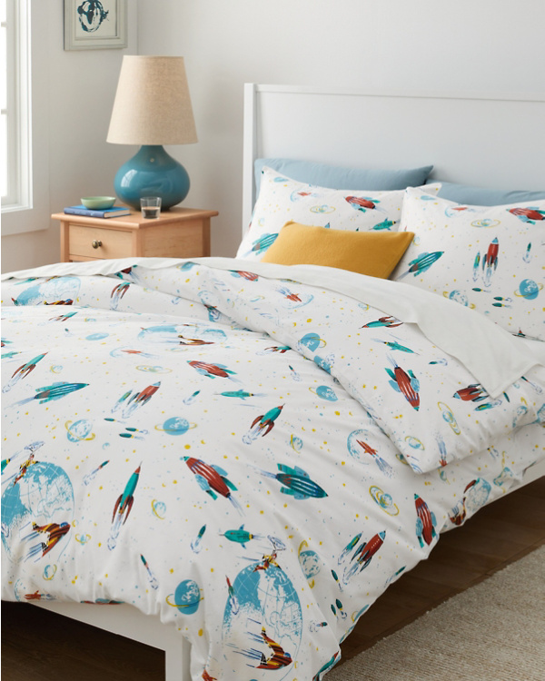 Glow-in-the-Dark White Rockets Flannel Duvet Cover