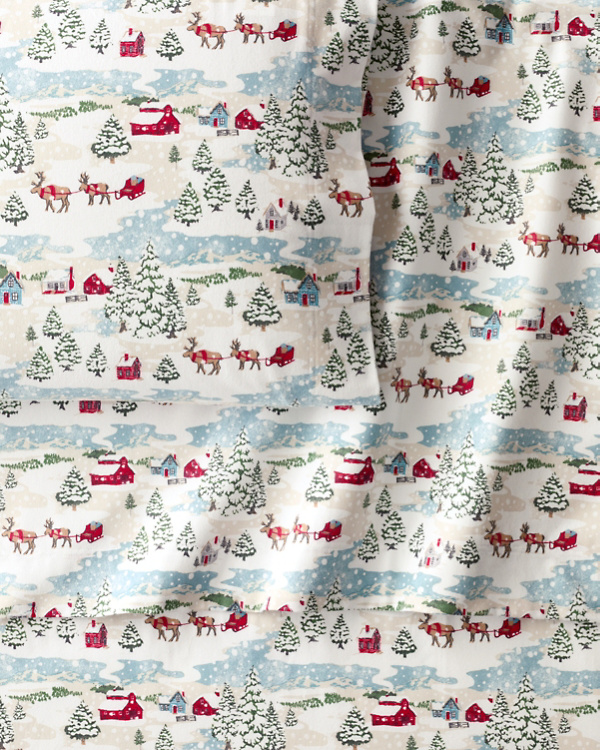 Snowy Sleigh Ride Organic-Cotton Flannel Sheet Set