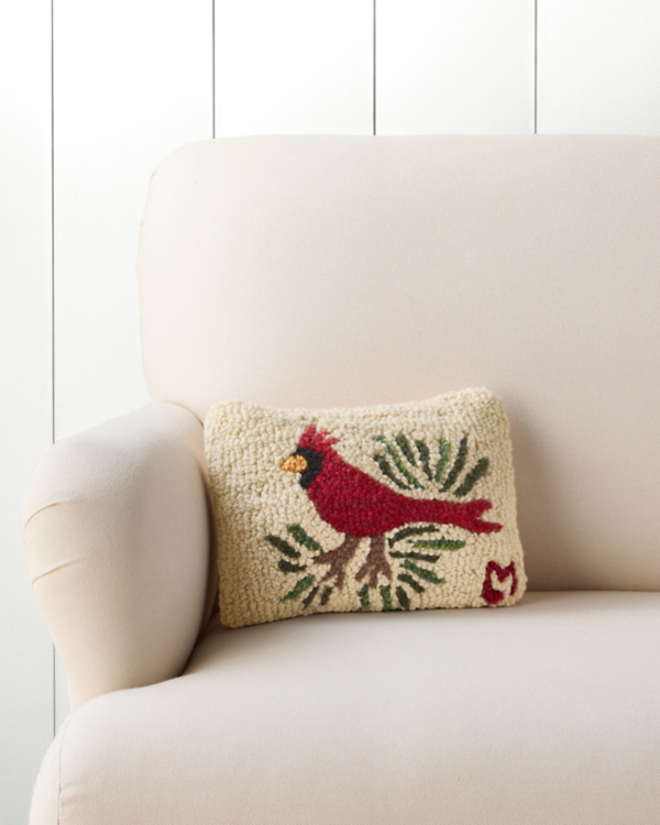 Cardinal Hooked Wool Pillow