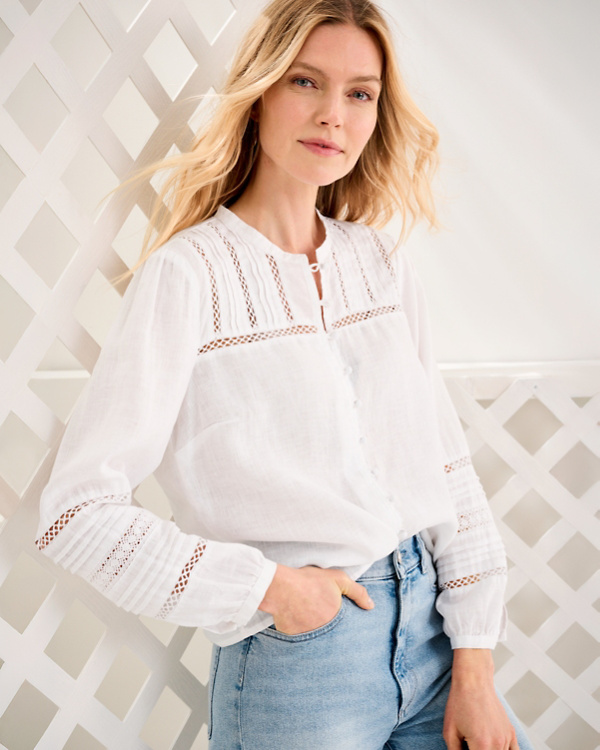 Linen Lace-Inset Blouse