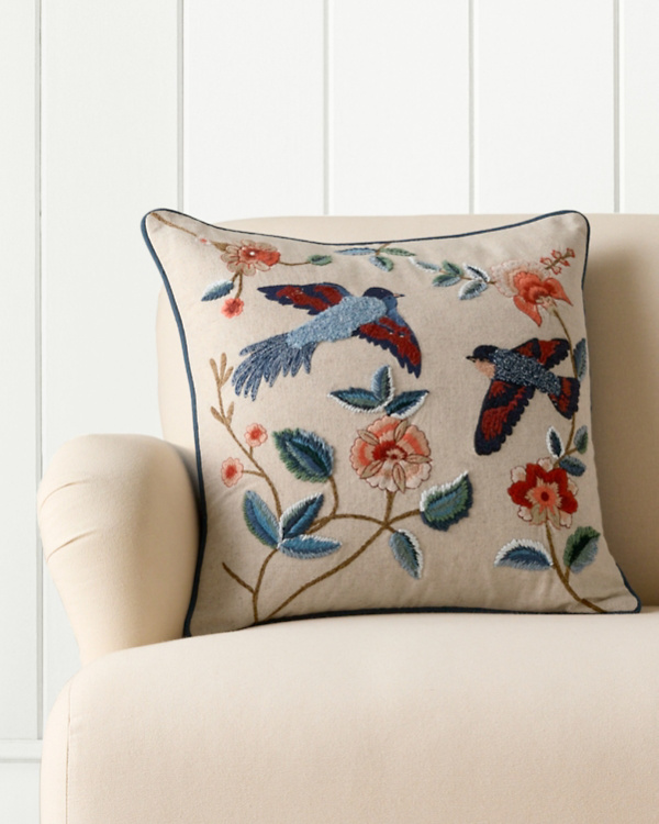 Birds Embroidered Pillow Cover
