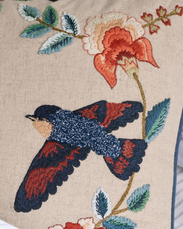 Birds Embroidered Pillow Cover