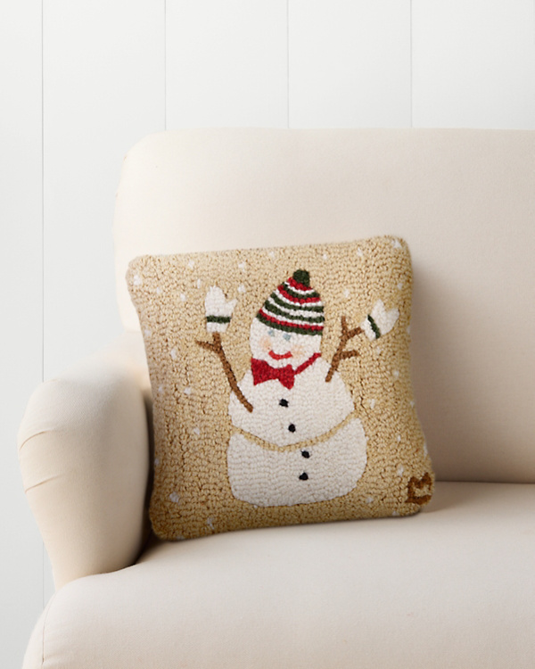 Bow Tie Snowman Hooked Wool Pillow