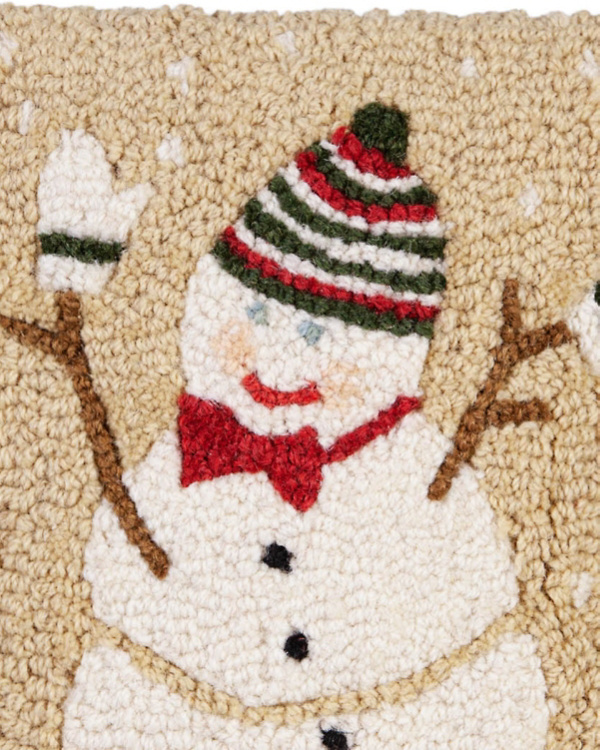Bow Tie Snowman Hooked Wool Pillow